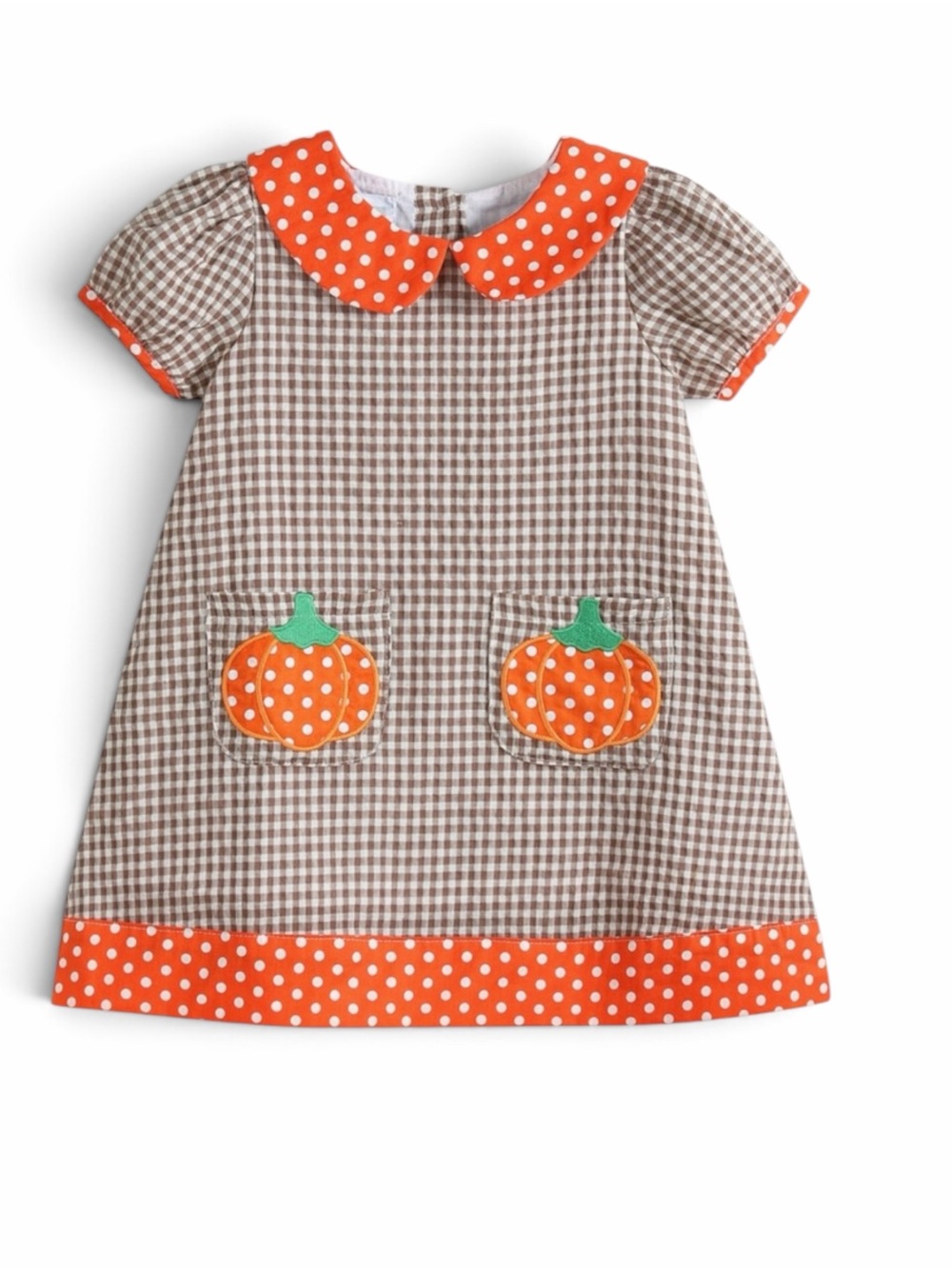 Lil Cactus Brown Gingham Pumpkin Dress NWT 18-24M